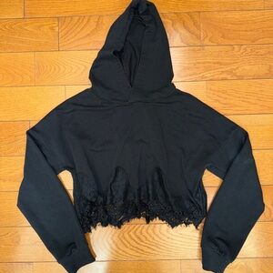 Black Lace Trim Hoodie Size Small